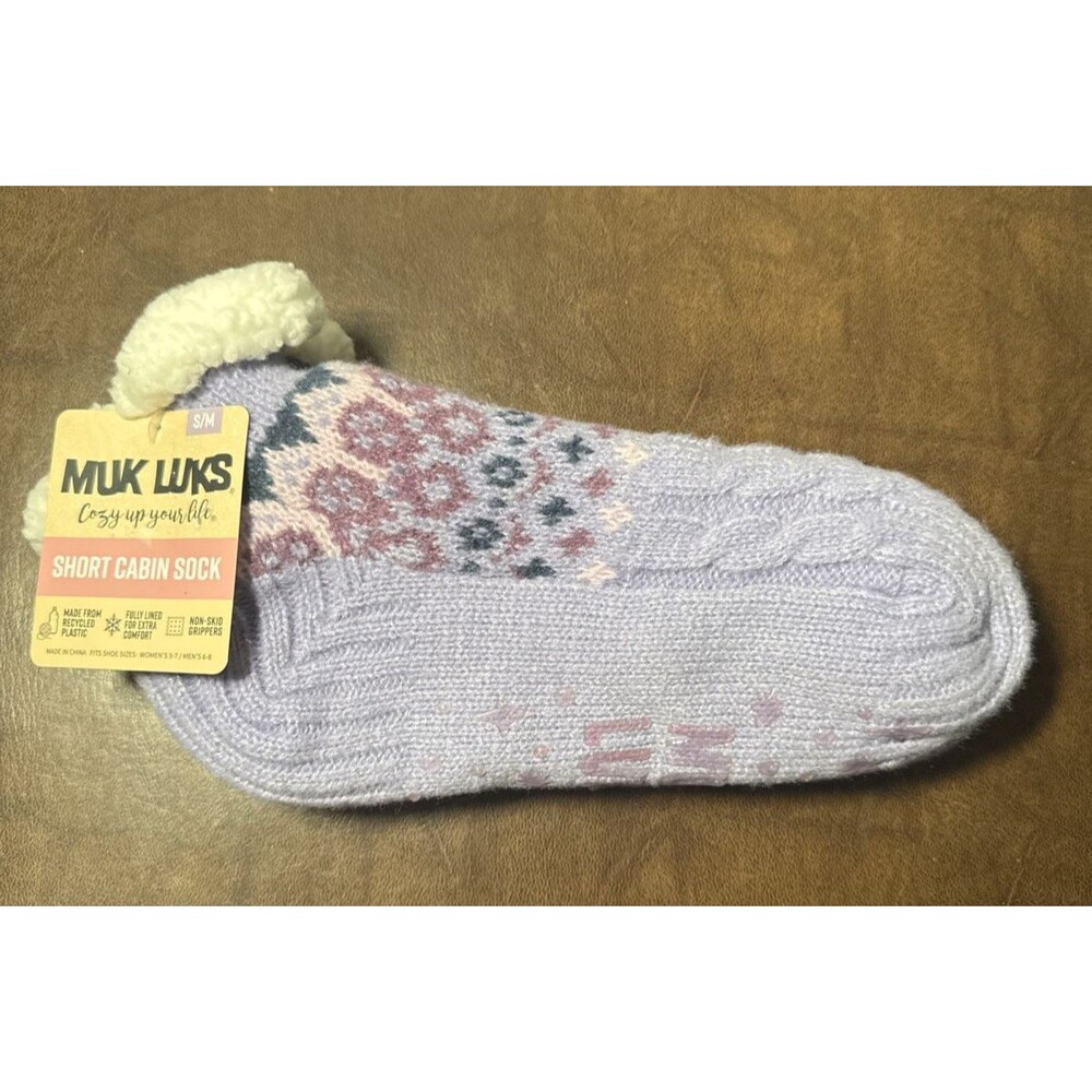 Muk Luks Sherpa Lined Short Cabin Socks Gripper Bottom Purple Size S / M 5-7